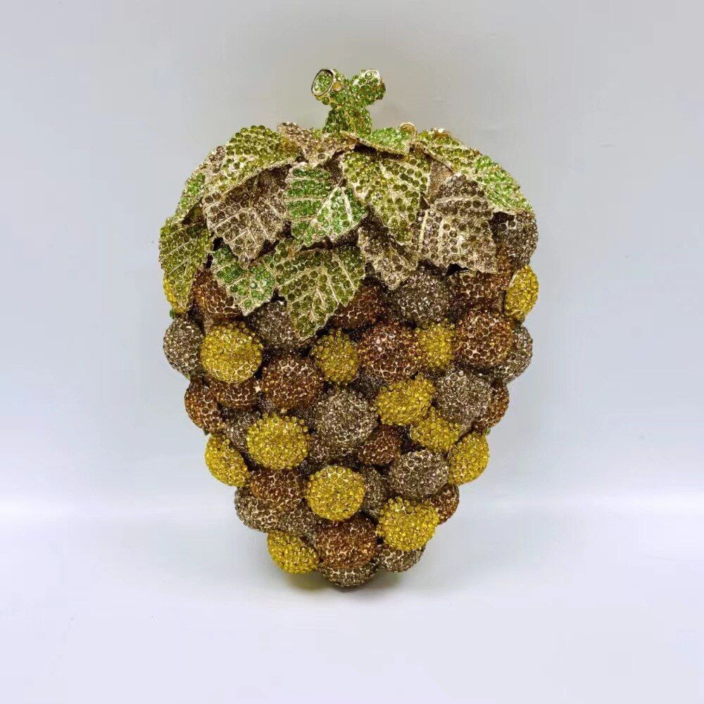 Dinner Bag Fruit Shaped Handbag Rhinestone Grape Purse Chains Strap 18*6*12 CM