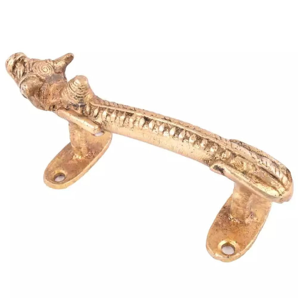 Set of 2 Antique Look Golden Brass Bull Design Figurine Door Handle