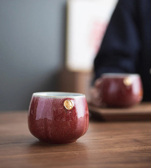 Ceramic Tea Cup Set of 2 Red Chinese Kung Fu Tea Cups