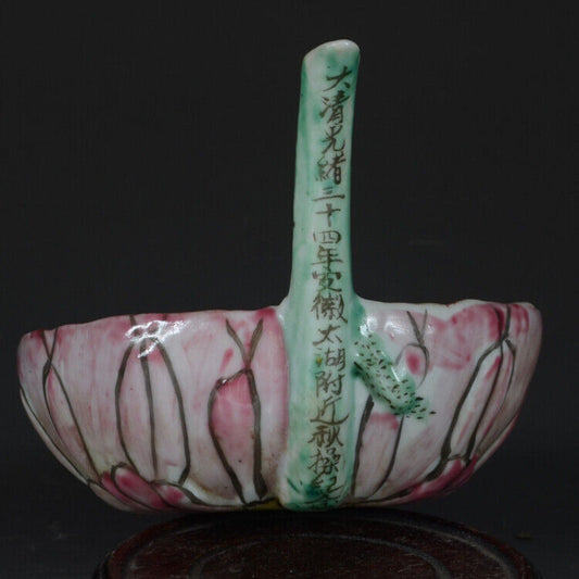 Chinese Famille Rose Porcelain Hand Made Lotus Flower Lotus Leaf Statue Plate