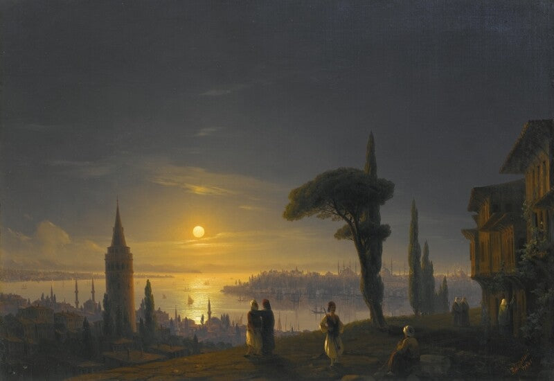 Oil painting Galata-Tower-on-a-Moonlit-Night-Ivan-Constantinovich-Aivazovsky-Oil