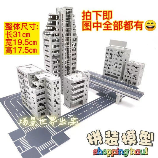 1:300 Battle Damaged Urban Houses High Buildings Viaducts Model For War Scene