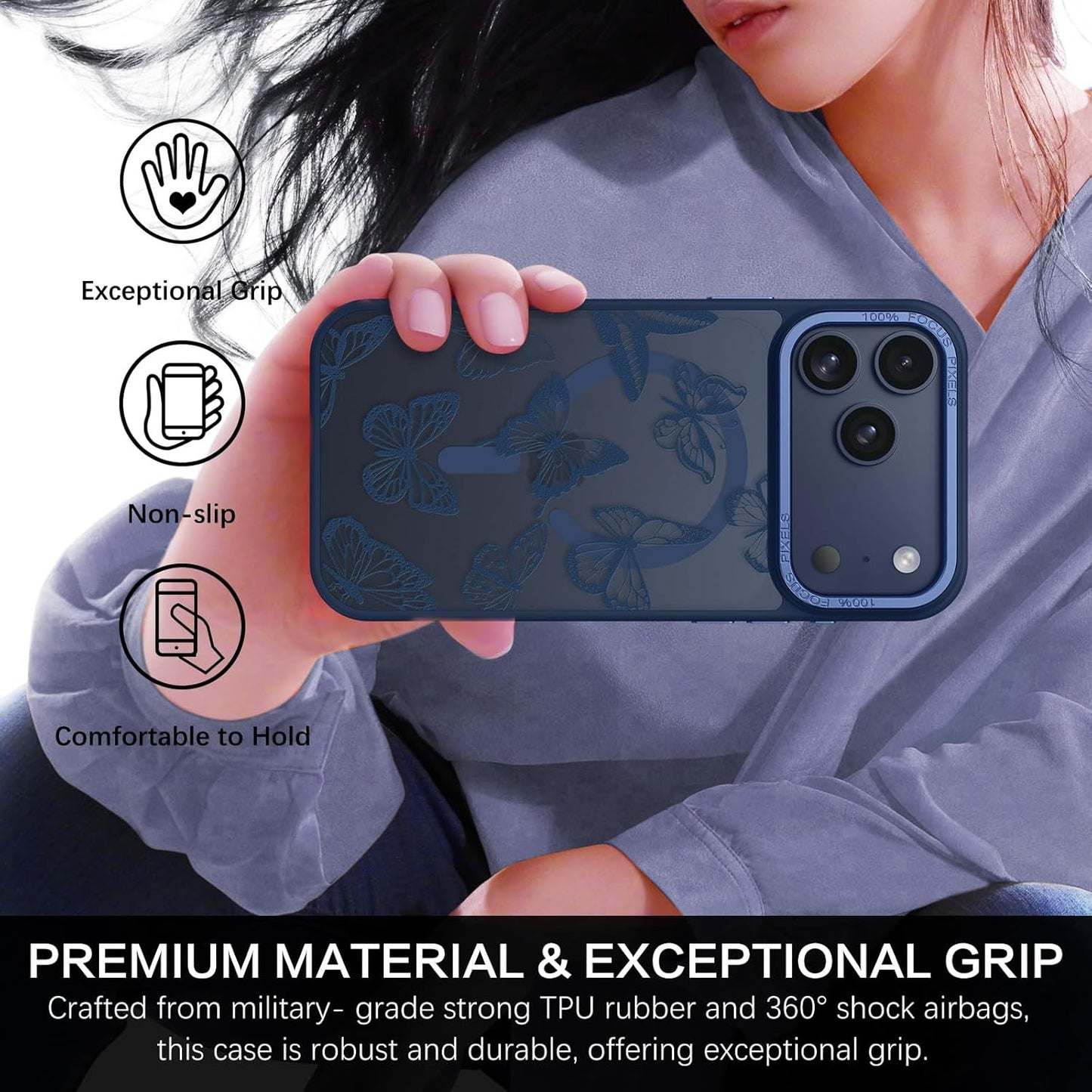 for Iphone 17 Pro Case, Cute Butterfly Pattern Magnetic 17 Pro Phone Case [Compa