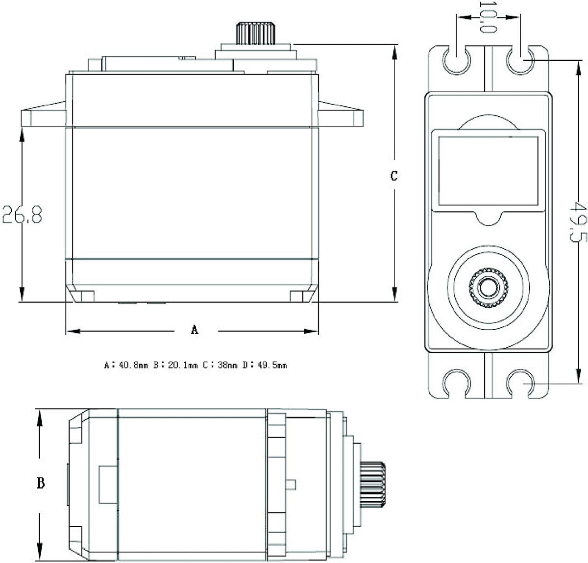 FeeTech 36g Continuous Rotation Servo Motor, Speed @4.8V: 0.18 sec/60° (FS5103R)