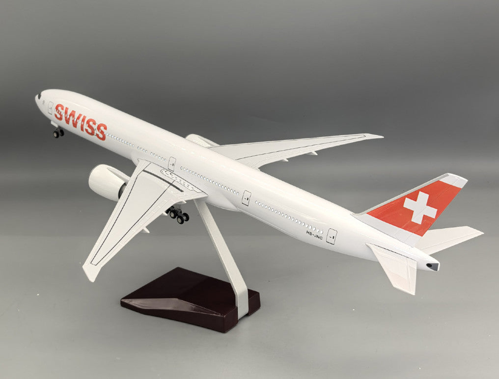 47CM 1:157 SWISS BOEING 777-300ER Plane Led Sound-controlled Light Resin Model