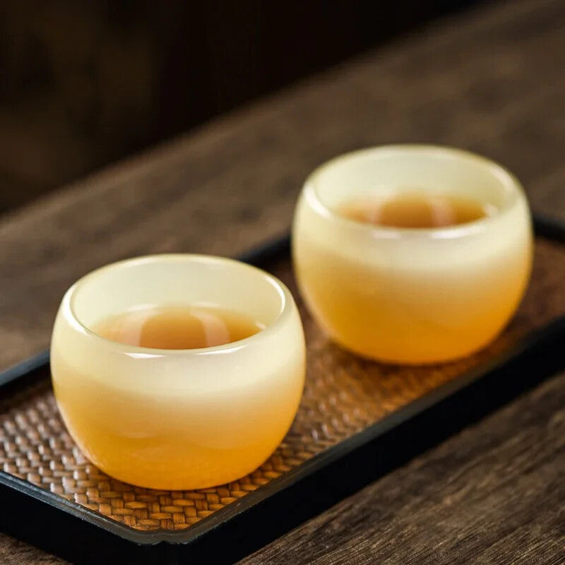 Yellow Dragon Jade Porcelain Teacup,Glass Tea Bowl, Kungfu Tea Set