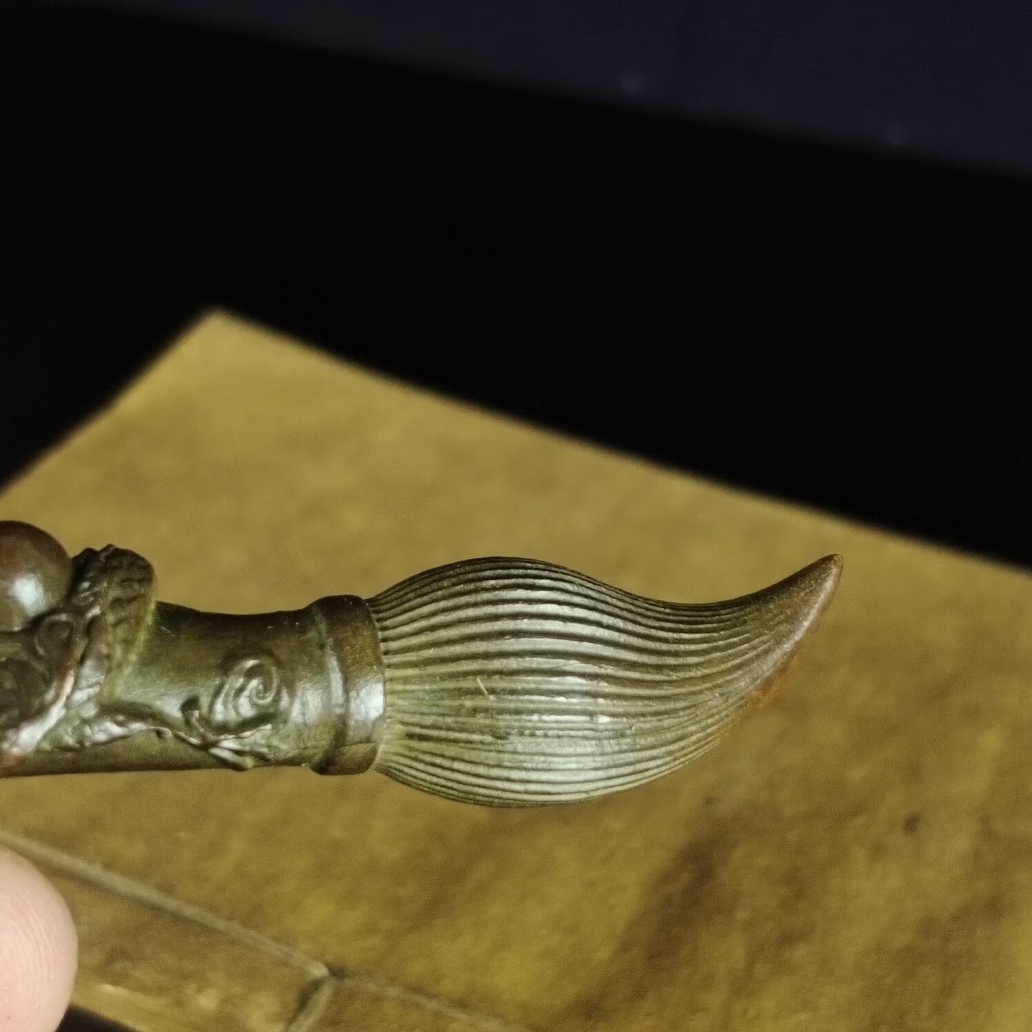 Chinese Antique Bronze Pan Dragon Pen Ornament Statue