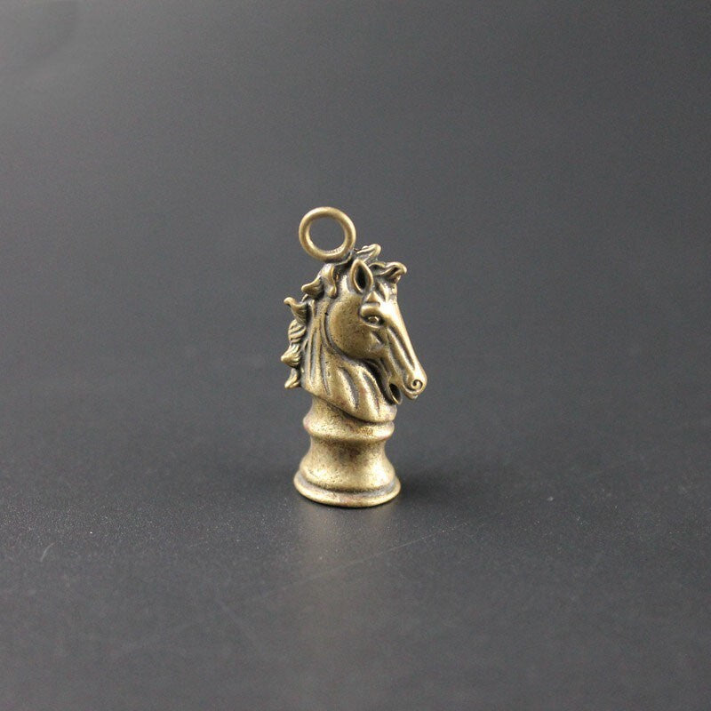 Solid Brass Chess Knight Keychain Hanging Horse Head Jewelry Tea Pet Miniature