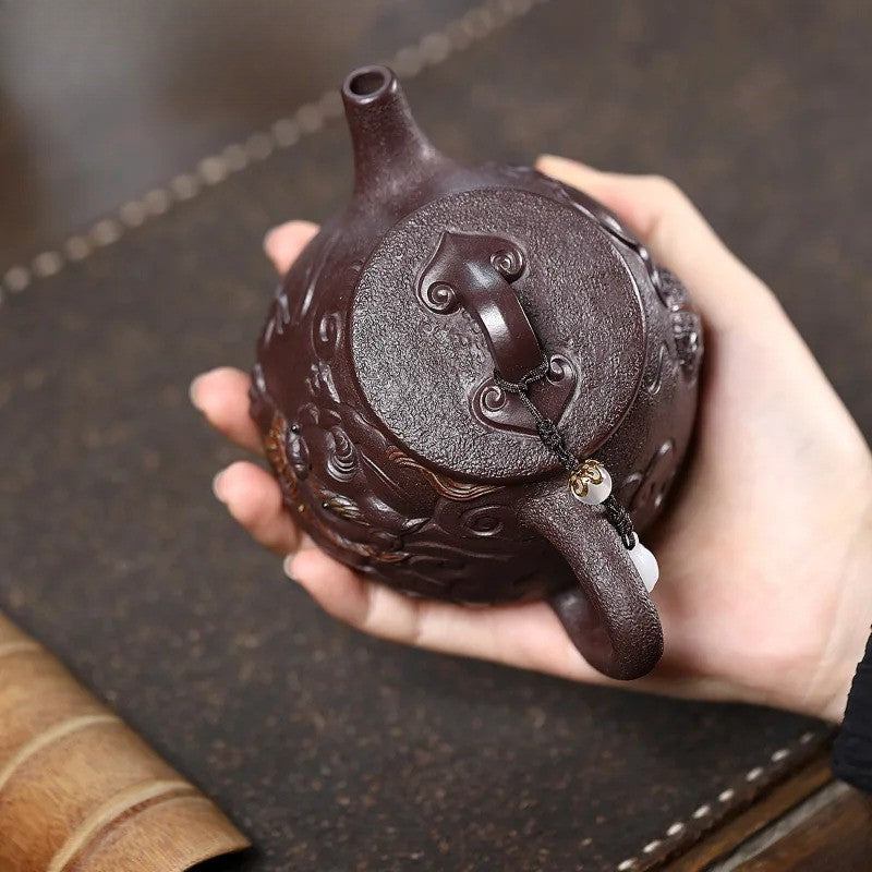 320ml Yixing Purple Clay Handmade Jin Lion Tea Pot Tea Kettle Chinese Teaware