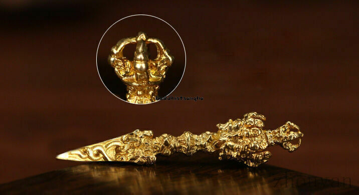 GOLD GILT BUDDHIST PHURBA BLESSED PENDANT AMULET: MAGIC DAGGER Decoration