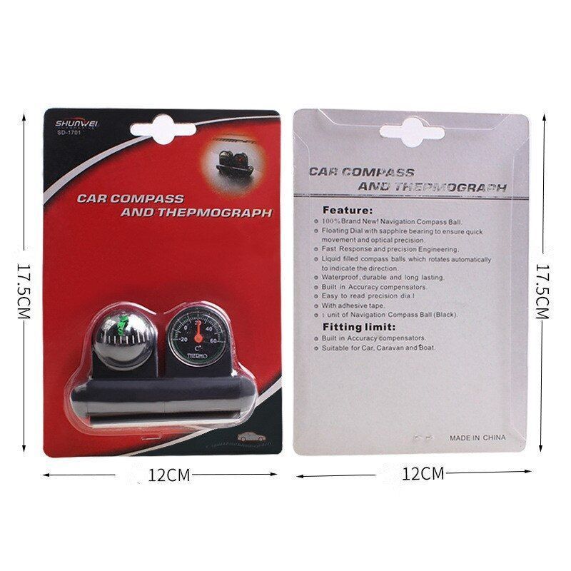 2in1 Guide Ball Car Compass Thermometer Hygrometer Vehicle Interior Accessories