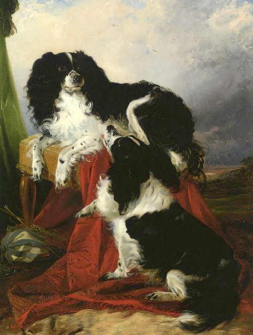 Dream-art Oil painting dogs King-Charles-Spaniels-Richard-Ansdell-oil-painting