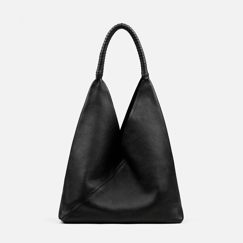 Genuine Cohide Leather Raw Edge Slouchy Tote Handbag Shoulder Bag Purse Fashion