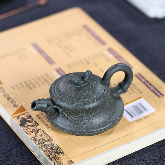 4.5" China Yixing Zisha Pottery Celeste Clay 100ML 7 Hole Folia Bambosae Teapot