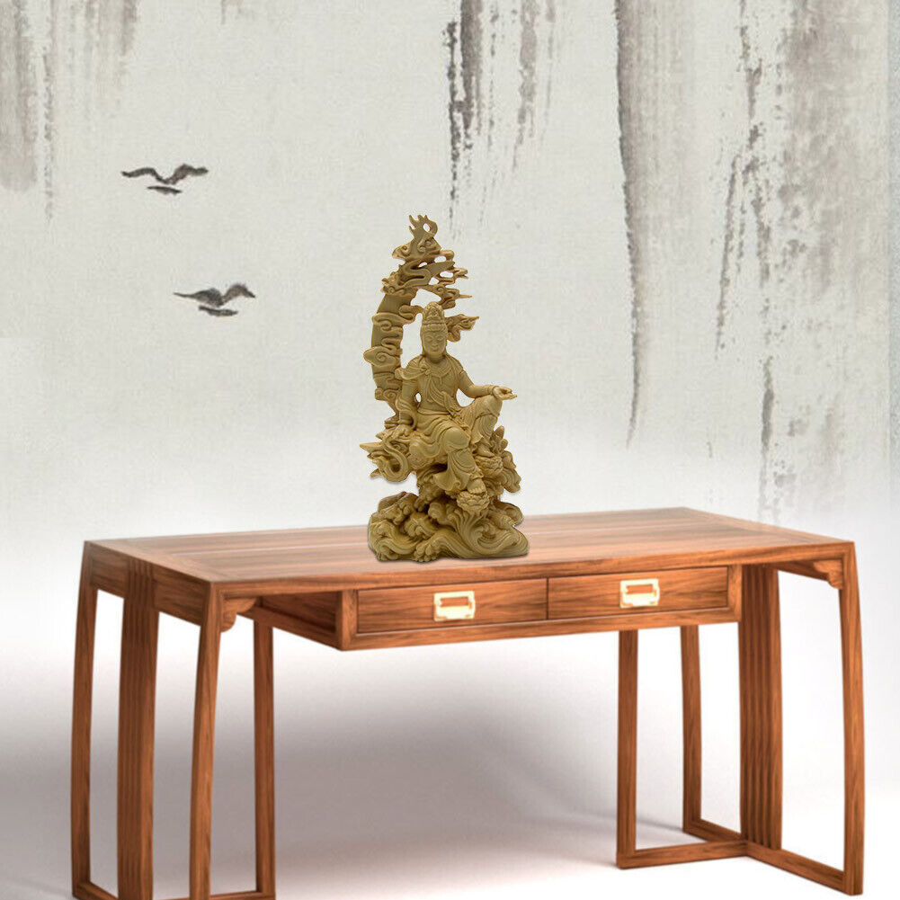 Office Guanyin Kwan-yin Figure Buddha Statue Boxwood Craft Sculpture