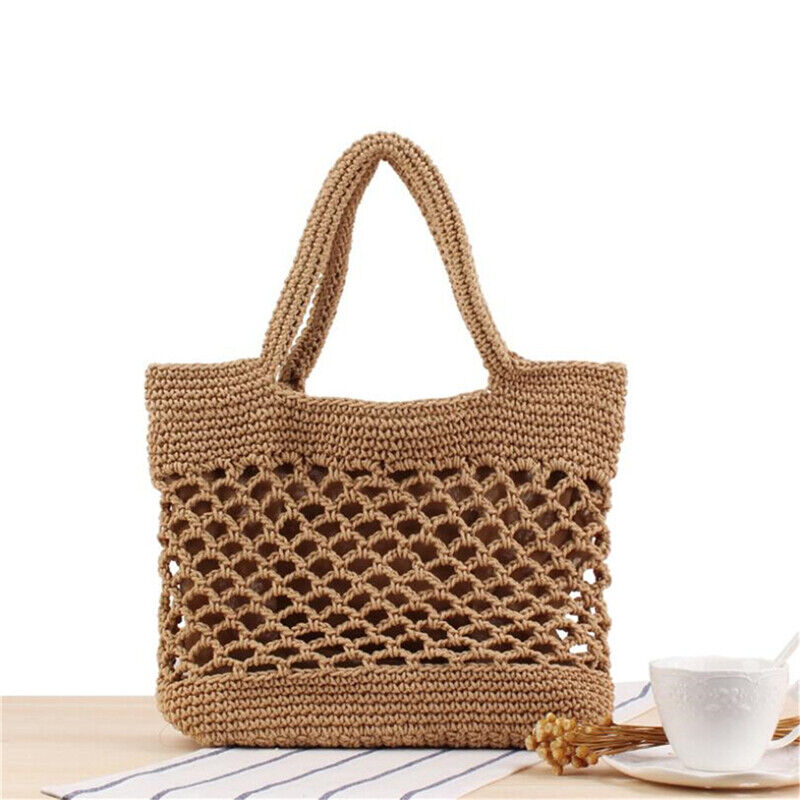 New Portable Foldable Beach Bag for Women Crochet Straw Bag Summer Tote Handbag