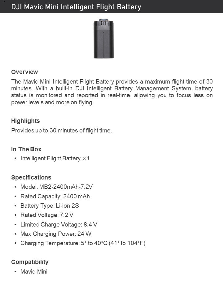 2 PCS DJI Mavic Mini Intelligent Flight Batteries – 30min Flight Time
