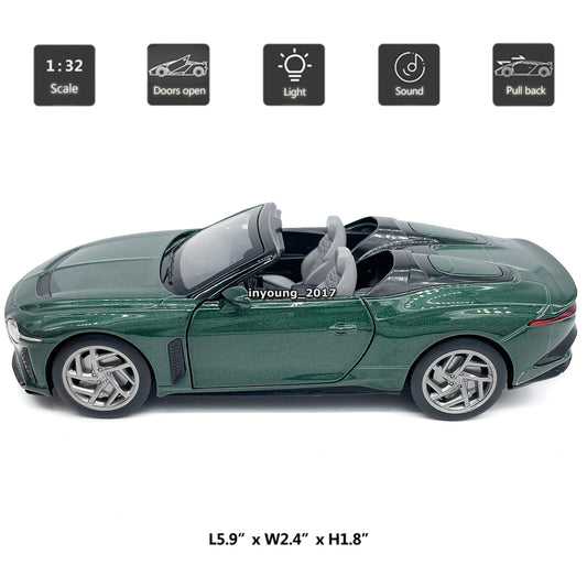 1/32 Bentley Mulliner Bacalar Model Car Alloy Diecast Toy Cars Doors Open Green