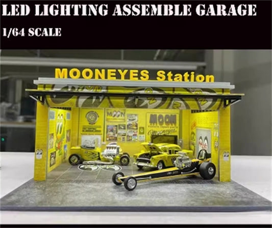 1:64 Scale 3D LED Light Scene Model Garage for Car Display Model Collection Gift