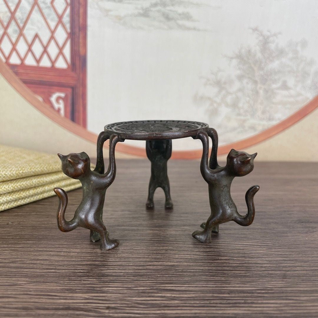 Vintage Three Cats Alloy Teapot Lid Holder Tea Set Ornament Base