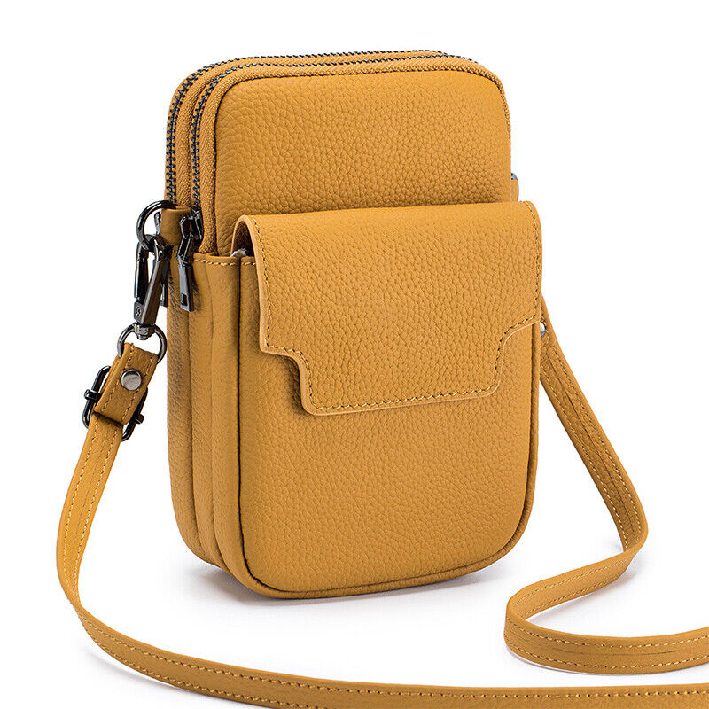 Women's Genuine Leather Double-Layer Zipper Phone BagShoulder Bag Crossbody Bag