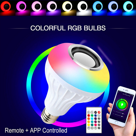Bluetooth Bombilla Audio Altavoz Luces Lampara RGB Cambia De Color Con Remoto