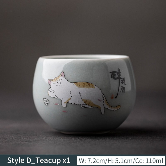 Cute Cat Ceramic Tea Cups Porcelain Kung Fu Tea Cup 110ml