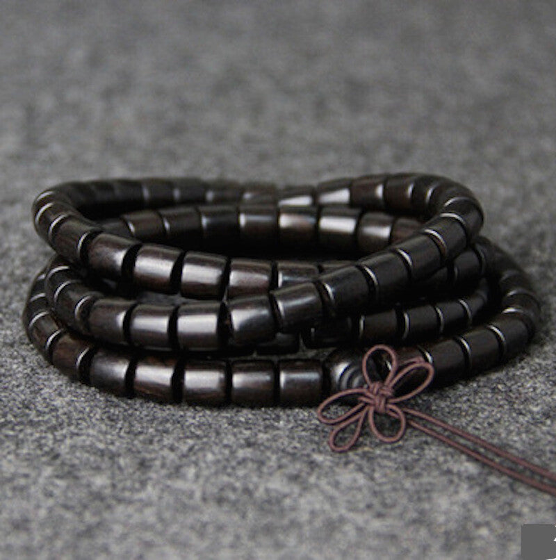 Natural 108 Bead EBONY Barrel Beaded Buddha Multilayer Bracelet Black Charm