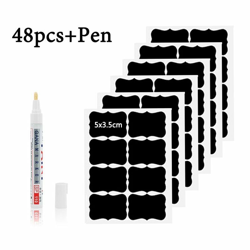 Stickers Waterproof Chalkboard Kitchen 48Pcs/Set Spice Label Home Jar Blackboard