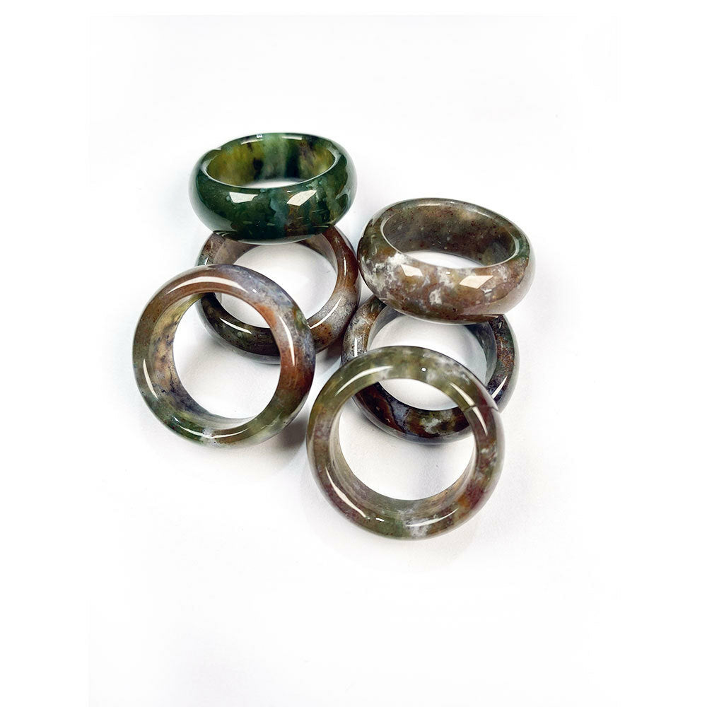 10Pcs Wholesale Ring Lots Natural Agate Gemstone Jewelry Band Rings Wide 8mm