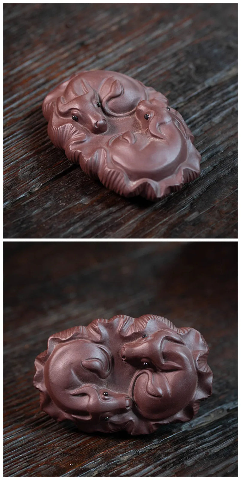 Chinese Yixing Sculpture Purple Clay Tea Pet Statue Handmade Tea Figurine