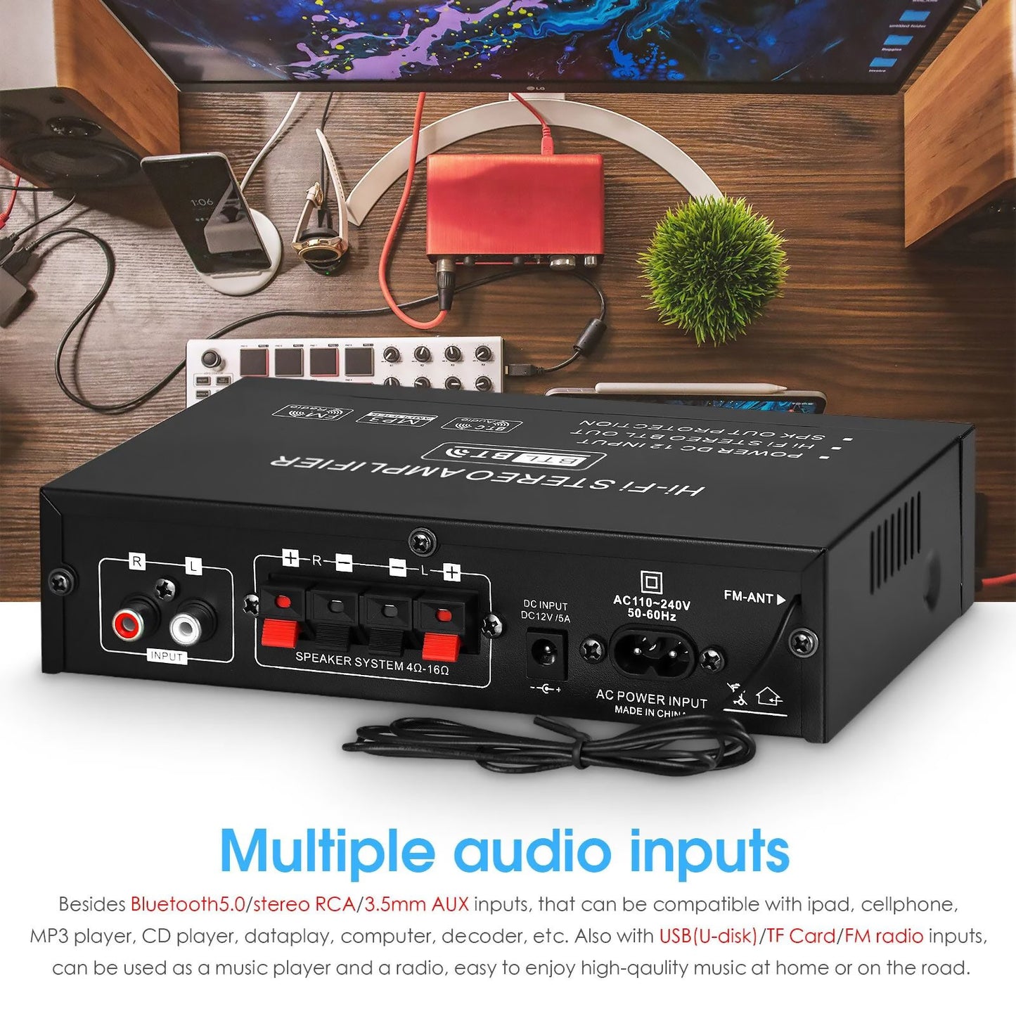 AK35 Mini Bluetooth 5.0 Stereo Audio Amplifier Car Home HiFi Music USB FM AMP