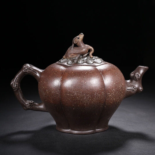 Vintage Chinese Yixing Purple Clay Teapot Zisha Ceremony Carved Deer Tea Set Art