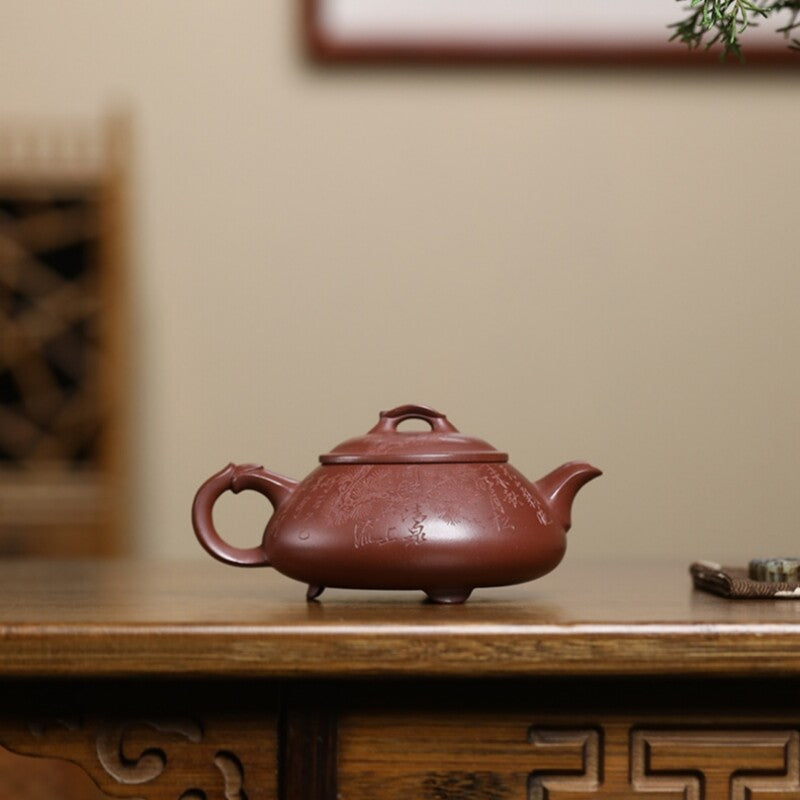Handmade Tea Pot Carved Real Yixing Zisha Purple Clay Pot Certificate Paper New