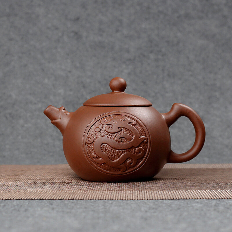 6.22" Chinese Yixing Zisha Clay Pottery Teapot Hand Carved Dragon Clay Pot Decor