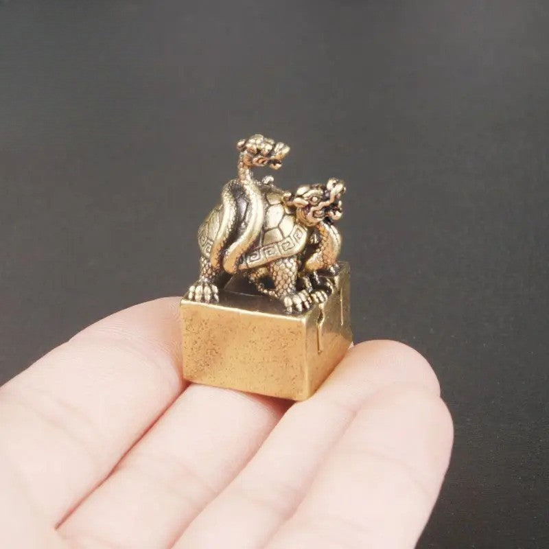 Bronze Snake Dragon Turtle Seal Statue Chinese Mythical Animal Xuan Wu Ornaments
