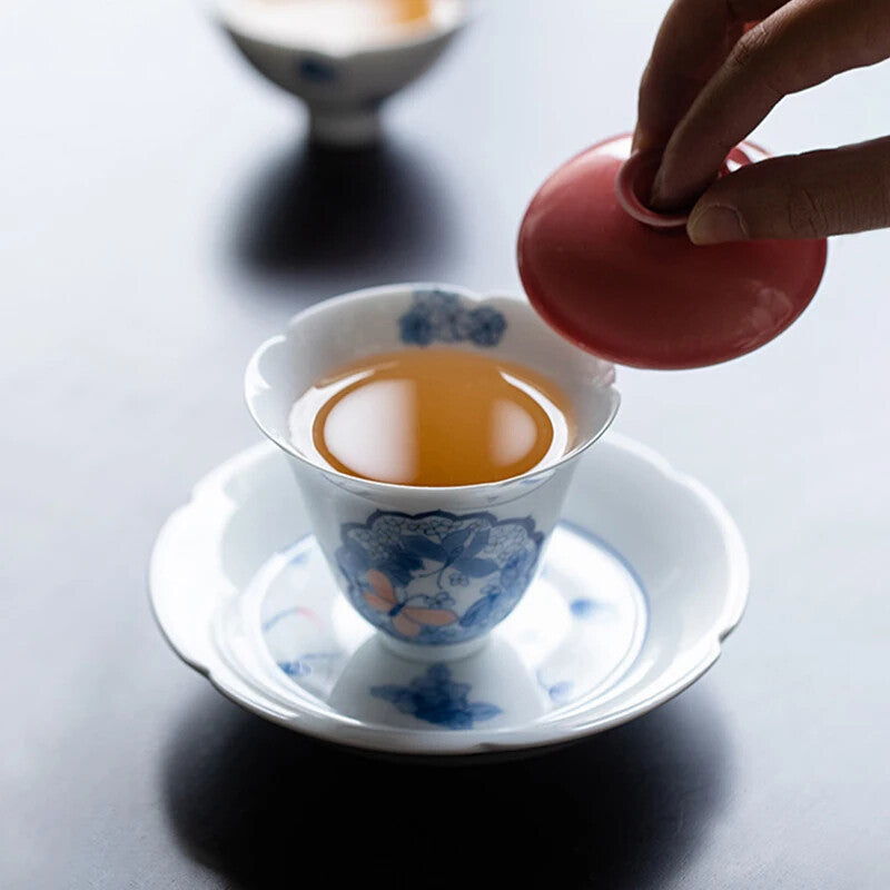 Tea Set Hand Painted Butterfly Porcelain Cover Bowl Single Ceramic Kungfu