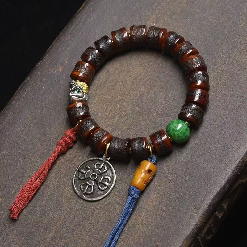 Tibetan Barrel Bead Bracelet Single Strand Buddhist Prayer Beads 12mm