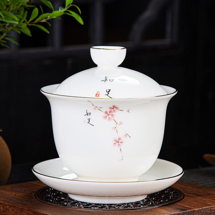 3.6" Jingdezhen Handpainted Floral Gaiwan Thin Glaze Cup Bowl Lid Covered Bowl