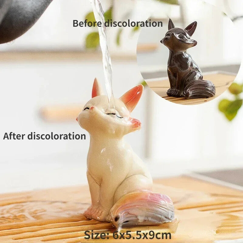 Color-changing Fox Tea Pet Resin Tea Play Teaware Set Chinese Tea Ceremony