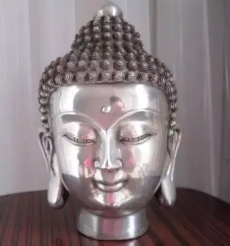 Collected Old Buddhis Shakyamuni Buddha Head Silver Bronze Statue