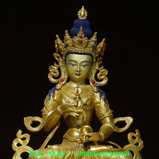 12'' Old Nepal Pure Bronze Gilt Painting Vajradhara Vajrabhairava Buddha Statue