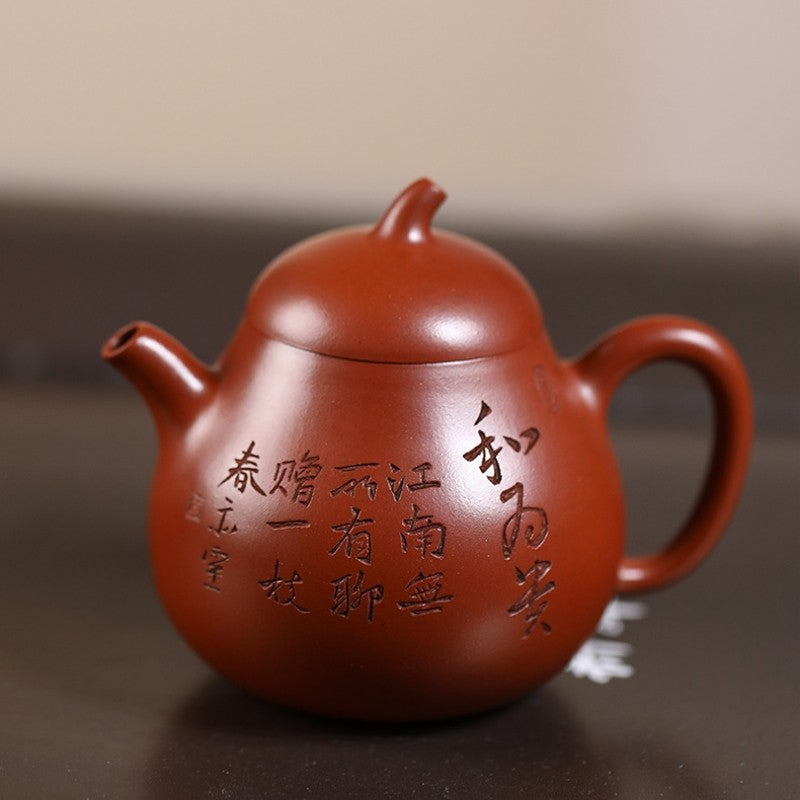 full handmade tea pot real yixing zisha Chinese character carved master pot new