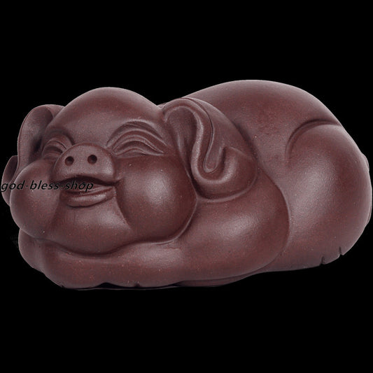 3.9“Blessing Pig Statue Small Yixing Zisha Tea Pet Handmade Purple Grit Tea Play