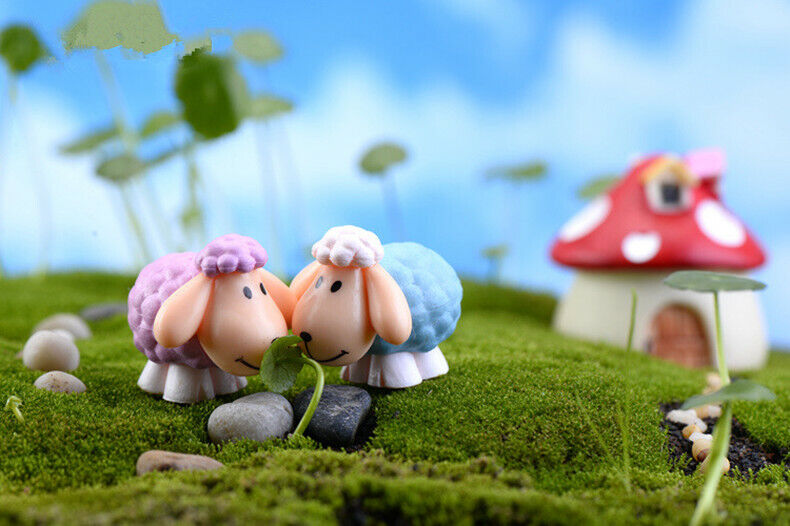 Figurines 2pc Long Ears Sheep Resin Decoration Moss Micro Landscape Deco Garden