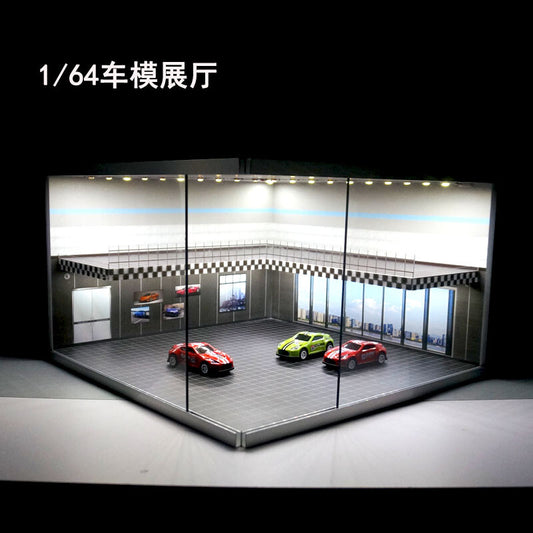 1:64 Scale Car Model Showroom LED Garage Scene Two-level Model Showroom