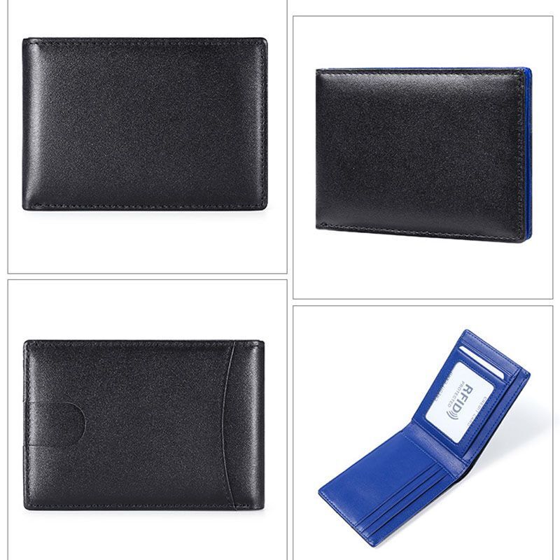 Mini Wallet Genuine Leather Wallet Credit Card Holder Rfid Blocking Money Clip