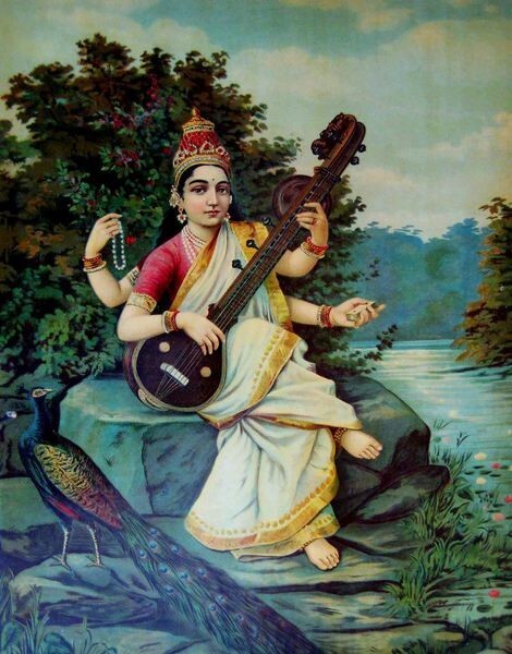 Oil painting Raja Ravi Varma Saraswati Goddess of Sound Raja Ravi Varma Saraswat