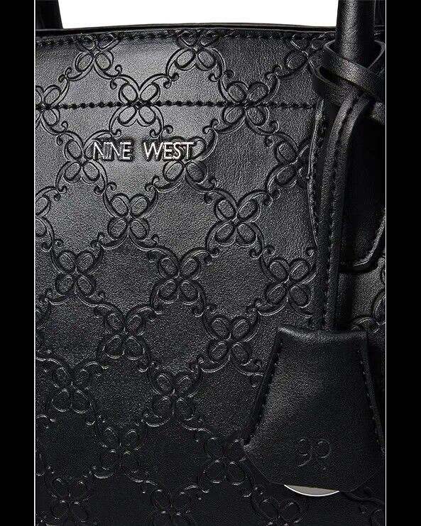 New Nine West Bettina Satchel Black Textured Tote Handbag For Women Workbag Gift