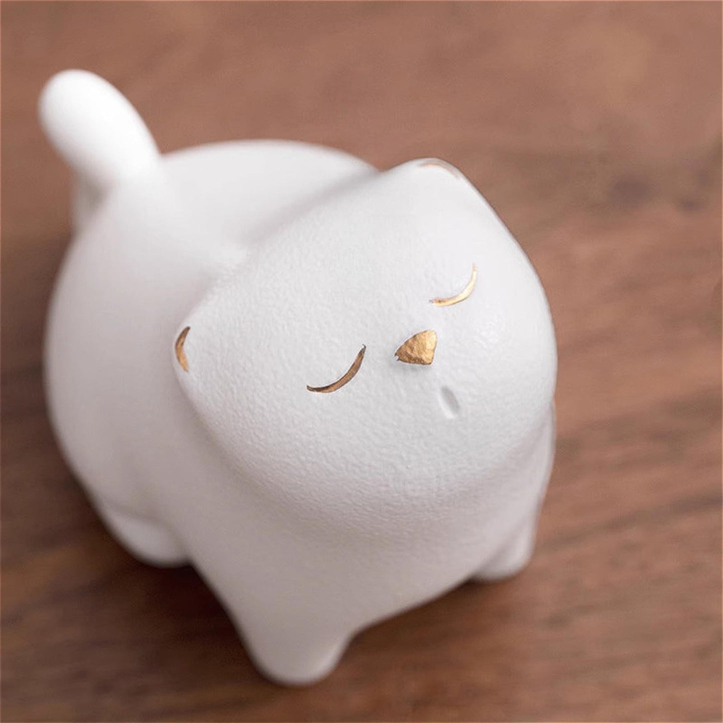 Ceramics White Cat Tea Pet Ornament 7cm 2.8in Tea Tray Decoration Tea Ceremony